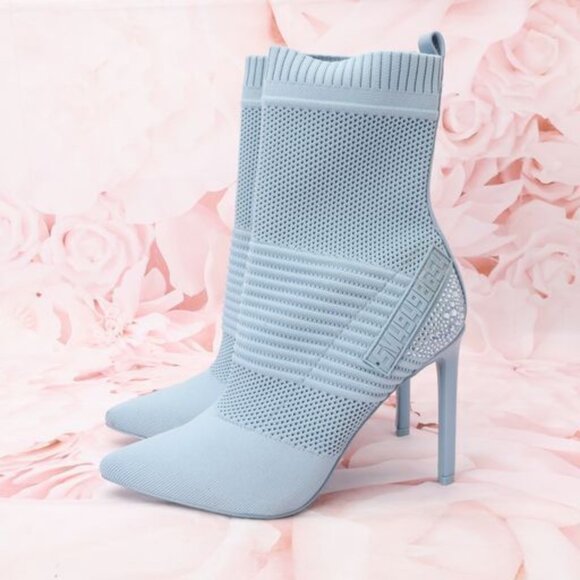 Steve Madden Maxwells Ankle Sock Bootie Heels 9.5M Light Blue Rhinestones - Picture 7 of 10